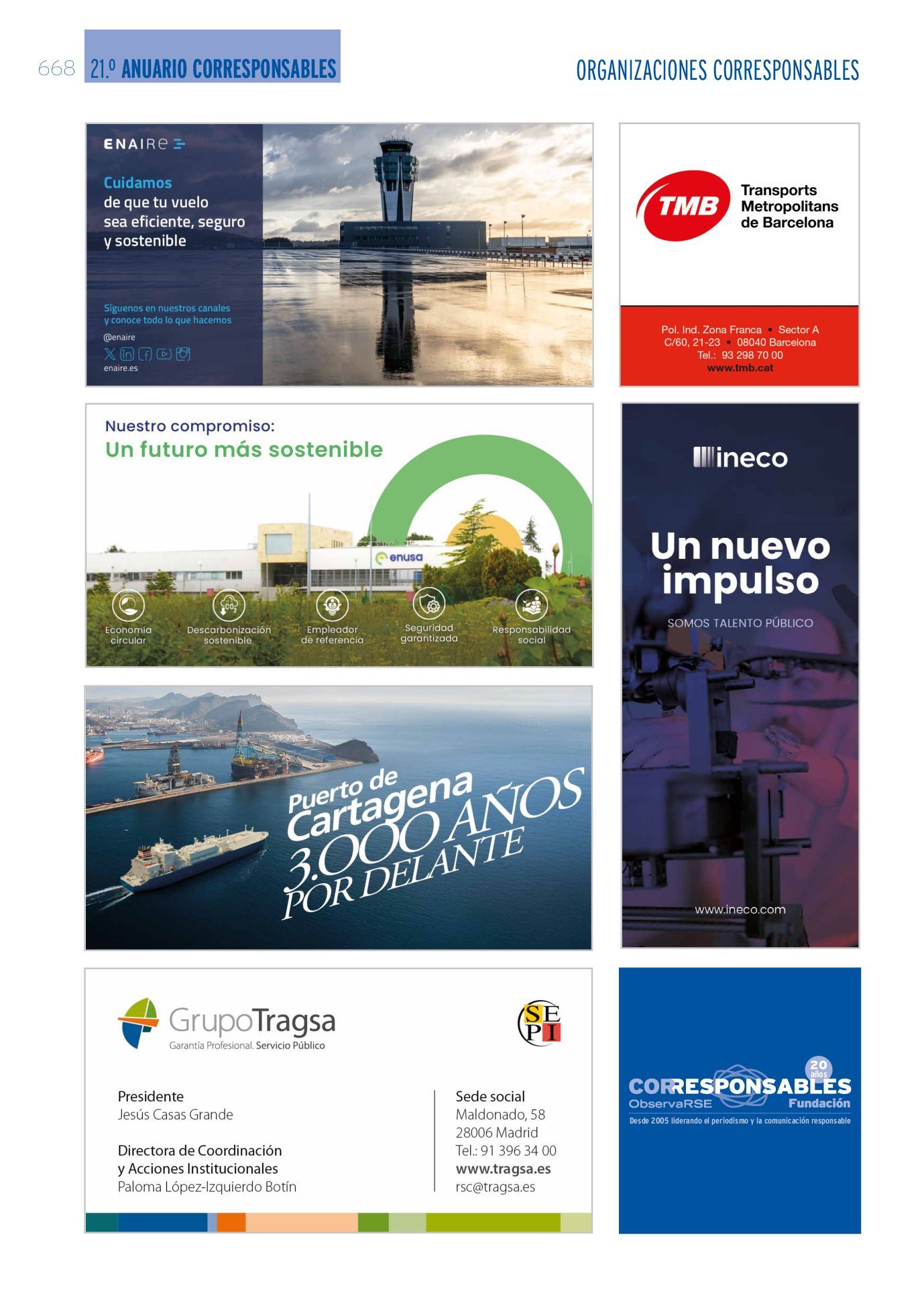 Ejemplo de módulos de organizaciones en el Anuario Corresponsables